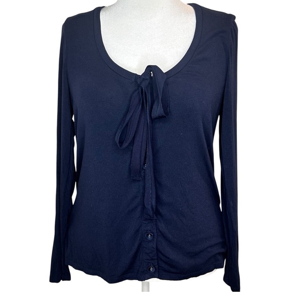 Ann Taylor Wool Blend Navy Blue Scoop Neck Long Sleeve Cardigan Size XL - Picture 1 of 10